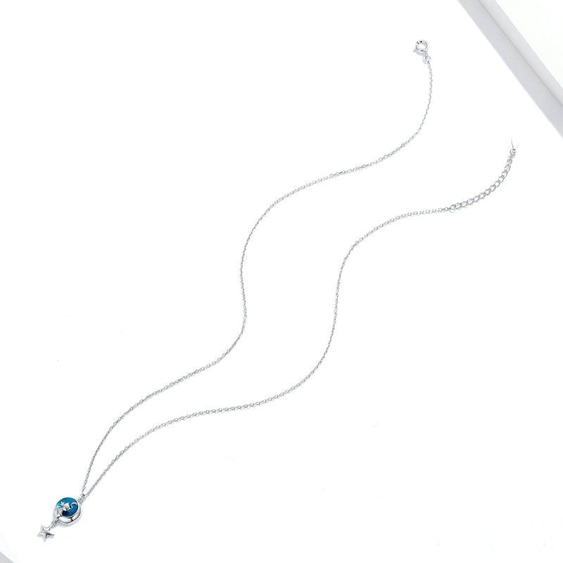 Collier Chat sur la Lune <titolo_esteso><span>en argent 925 plaqué or blanc avec pendentif émaillé bleu</span></titolo_esteso> - Image 5