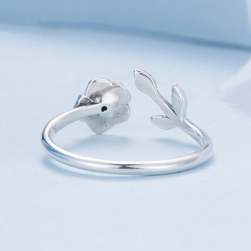 Bague Fleur Violette <titolo_esteso><span>en argent 925 plaqué or blanc ajustable émaillées violet avec zircon blanc</span></titolo_esteso> - Image 4