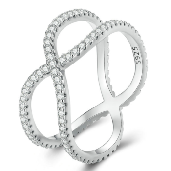 Bague Croisée X <titolo_esteso><span>en argent 925 plaqué or blanc avec zircons blancs</span></titolo_esteso>