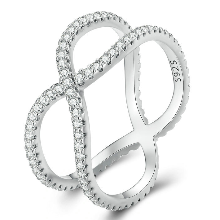 Bague Croisée X <titolo_esteso><span>en argent 925 plaqué or blanc avec zircons blancs</span></titolo_esteso>