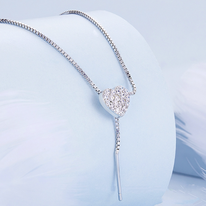 Collier Coeur <titolo_esteso><span>en argent 925 plaqué or blanc ajustable avec zircons blancs</span></titolo_esteso> - Image 3