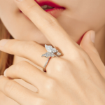 [OOS] Bague Papillon en argent 925 plaqué or blanc ajustable avec pavé de zircons blancs et bleus - Photo 2