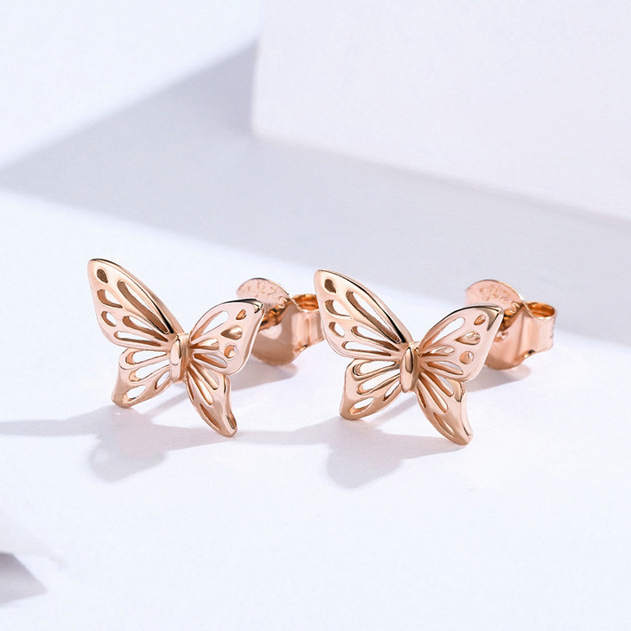 Boucles D'oreilles Papillons <titolo_esteso><span>en argent 925 plaqué or rose</span></titolo_esteso> - Image 3