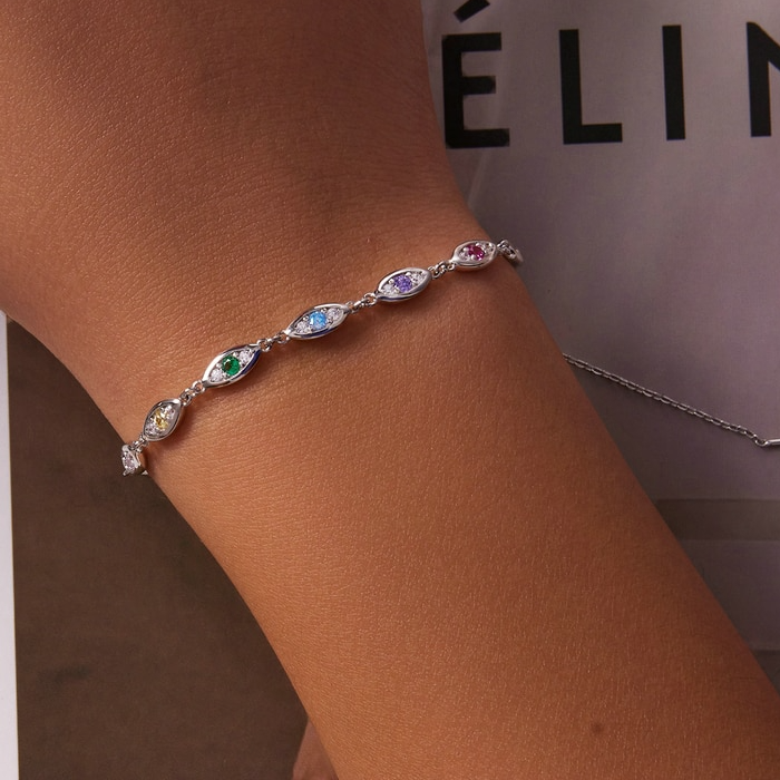Bracelet Yeux Protecteurs <titolo_esteso><span>en argent 925 plaqué or blanc ajustable avec zircons colorés</span></titolo_esteso> - Image 2