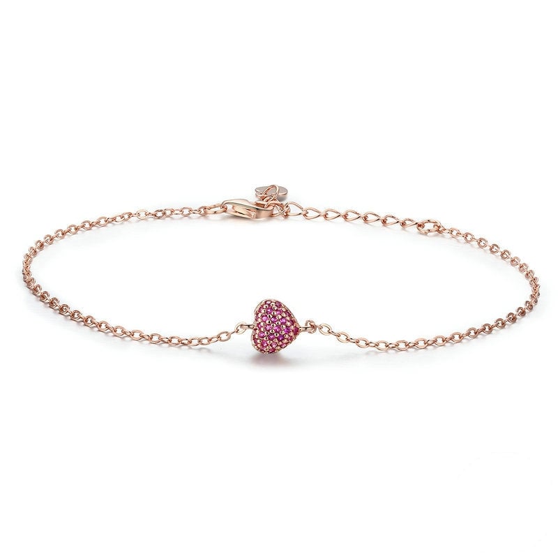 Bracelet Coeur Rose <titolo_esteso><span>en argent 925 plaqué or rose ajustable avec zircons roses</span></titolo_esteso>