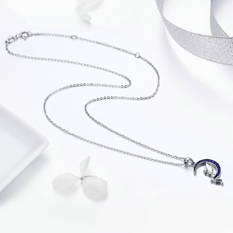 Collier Fée sur la Lune <myopt><span>Argent sterling 925 plaqué or blanc avec zircons bleus et fermoir ajustable</span></myopt> - Image 5