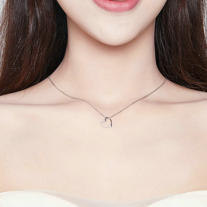 Collier Coeur <titolo_esteso><span>en argent 925 plaqué or blanc ajustable avec zircons blancs</span></titolo_esteso> - Image 2