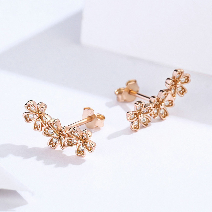 Boucles d’oreilles Fleurs Brillantes <titolo_esteso><span>en argent 925 plaqué or rose avec zircons blancs</span></titolo_esteso> - Image 4