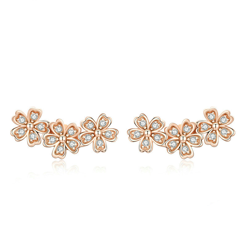 Boucles d’oreilles Fleurs Brillantes <titolo_esteso><span>en argent 925 plaqué or rose avec zircons blancs</span></titolo_esteso>