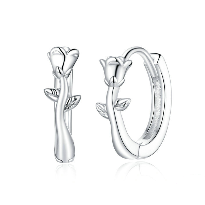 Boucles d’Oreilles Créoles Roses <titolo_esteso><span>en argent 925 plaqué or blanc</span></titolo_esteso>