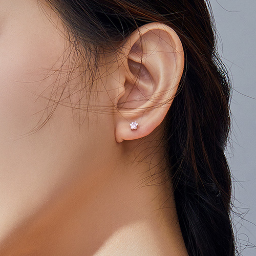 Boucles d'Oreilles Petites Pattes <titolo_esteso><span>en argent 925 plaqué or blanc avec zircons roses</span></titolo_esteso> - Image 2