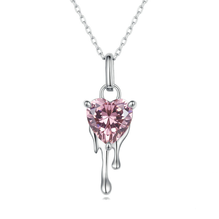 Collier Coeur Rose <titolo_esteso><span>en argent 925 plaqué or blanc ajustable avec zircon rose</span></titolo_esteso>