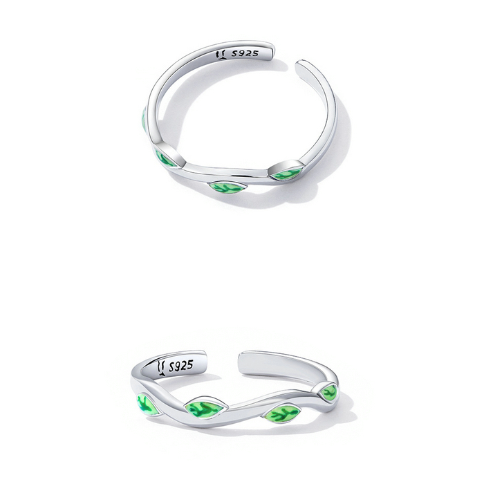 Bague Feuilles Vertes <titolo_esteso><span>en argent 925 plaqué or blanc ajustable émaillé à la main</span></titolo_esteso> - Image 4