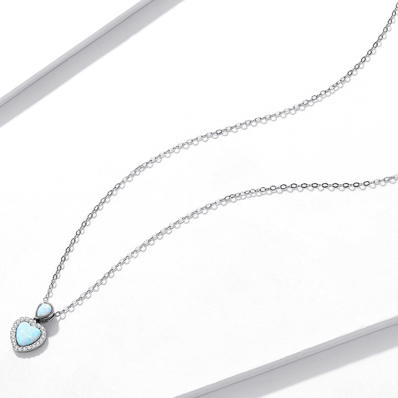 Collier Coeur d'Opale <titolo_esteso><span>en argent 925 plaqué or blanc ajustable avec pierre d'opale et zircons blancs</span></titolo_esteso> - Image 4