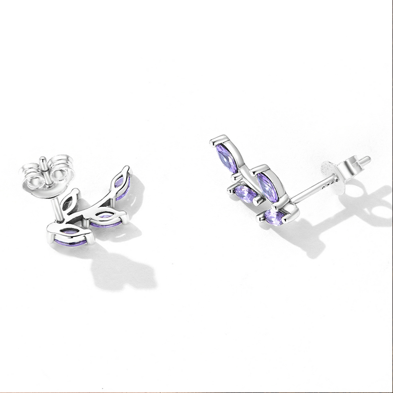 Boucles d'Oreilles Feuilles <titolo_esteso><span>en argent 925 plaqué or blanc avec zircons violets</span></titolo_esteso> - Image 4