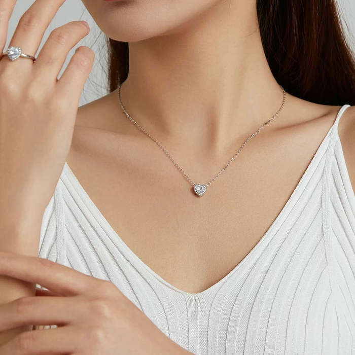 Collier Coeur <titolo_esteso><span>en argent 925 plaqué or blanc ajustable avec zircons blancs</span></titolo_esteso> - Image 2