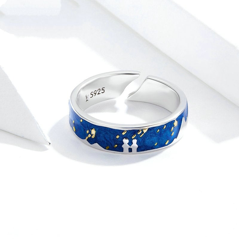 Bague Ciel de Nuit <titolo_esteso><span>en argent 925 plaqué or blanc ajustable émaillé à la main</span></titolo_esteso> - Image 3
