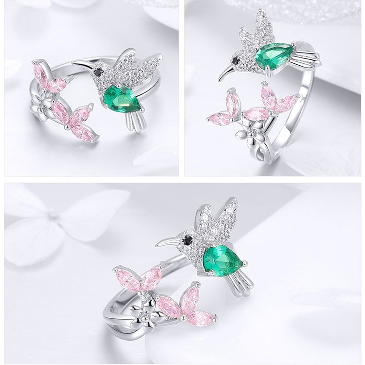 Bague Colibri <titolo_esteso><span>en argent 925 plaqué or blanc ajustable avec zircons colorés</span></titolo_esteso> - Image 4