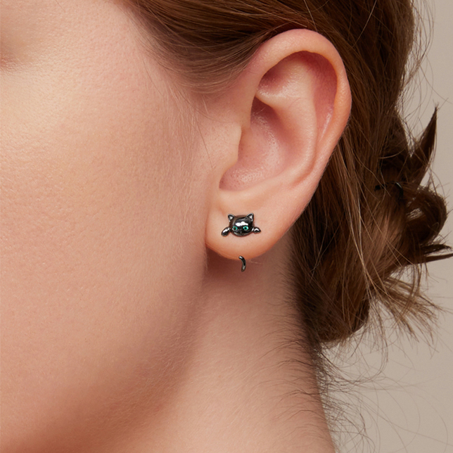 Boucles d’Oreilles Chat Noir <myopt><span>Argent Sterling 925 plaqué noir</span></myopt> - Image 2