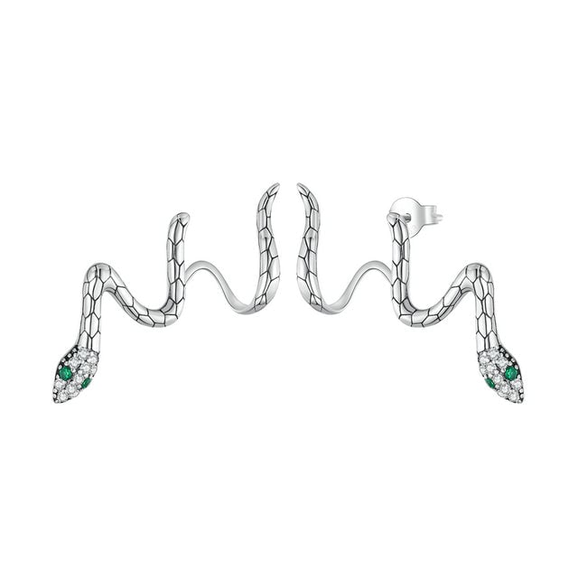 Boucles d'Oreilles Serpent <titolo_esteso><span>en argent 925 avec zircons blancs et verts</span></titolo_esteso>