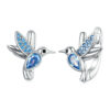Boucles d'Oreilles Petits Oiseaux <titolo_esteso><span>en argent 925 plaqué or blanc avec zircons bleus</span></titolo_esteso>
