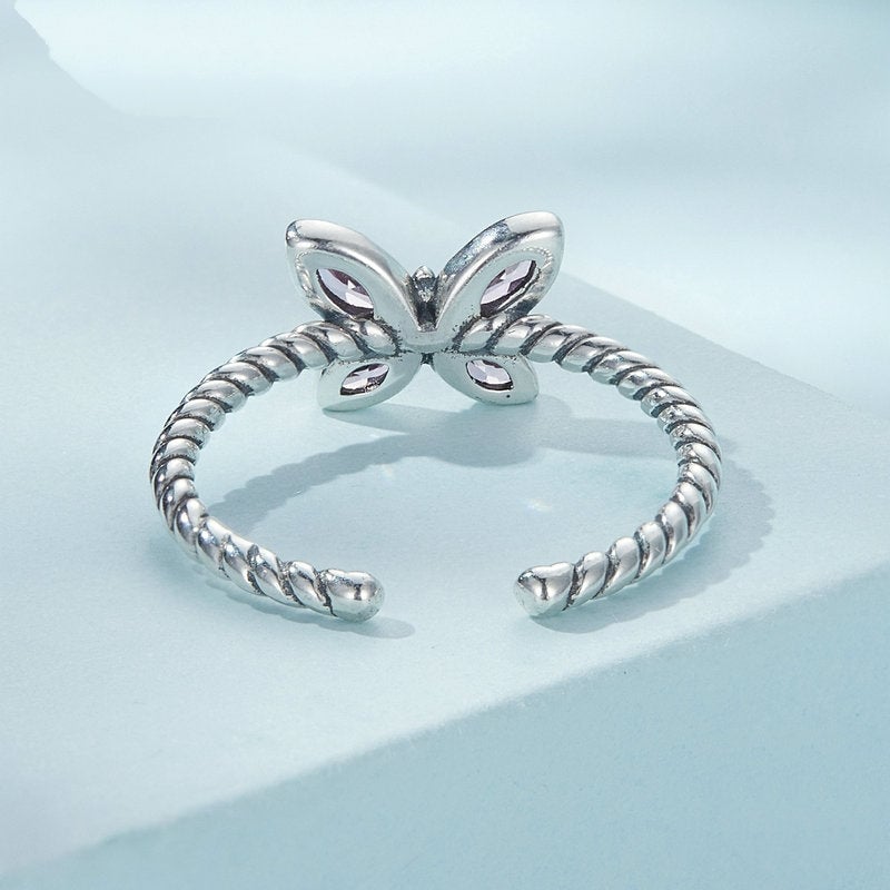 Bague Papillon Rose <titolo_esteso><span>en argent 925 plaqué or blanc ajustable avec zircons roses</span></titolo_esteso> - Image 4