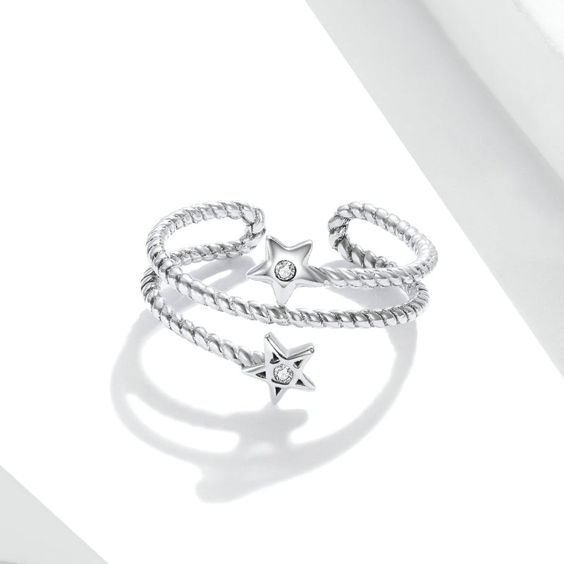 Bague Étoiles <titolo_esteso><span>en argent 925 plaqué or blanc ajustable avec zircons blancs</span></titolo_esteso> - Image 3