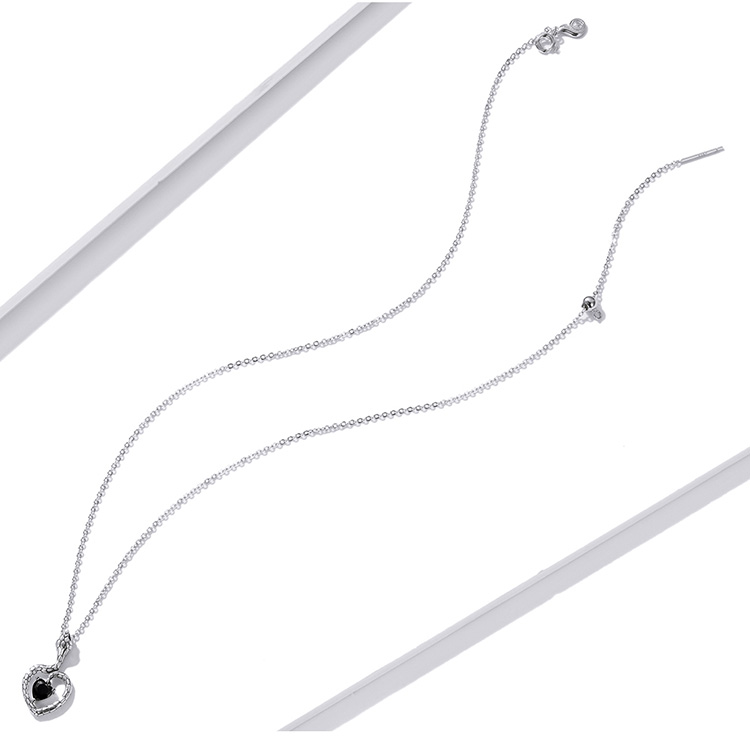 Collier Serpent Coeur Noir <titolo_esteso><span>en argent 925 plaqué or blanc ajustable avec zircon noir</span></titolo_esteso> - Image 5