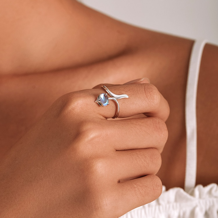 Bague Renard <titolo_esteso><span>en argent 925 plaqué or blanc ajustable avec pierre de lune</span></titolo_esteso> - Image 2
