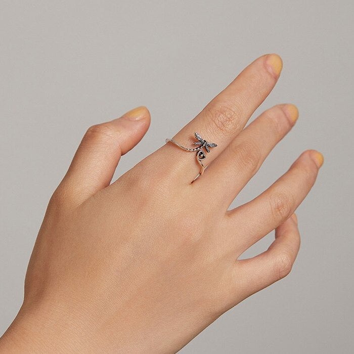 Bague Libellule avec Coeur <titolo_esteso><span>en argent 925 plaqué or blanc ajustable</span></titolo_esteso> - Image 7