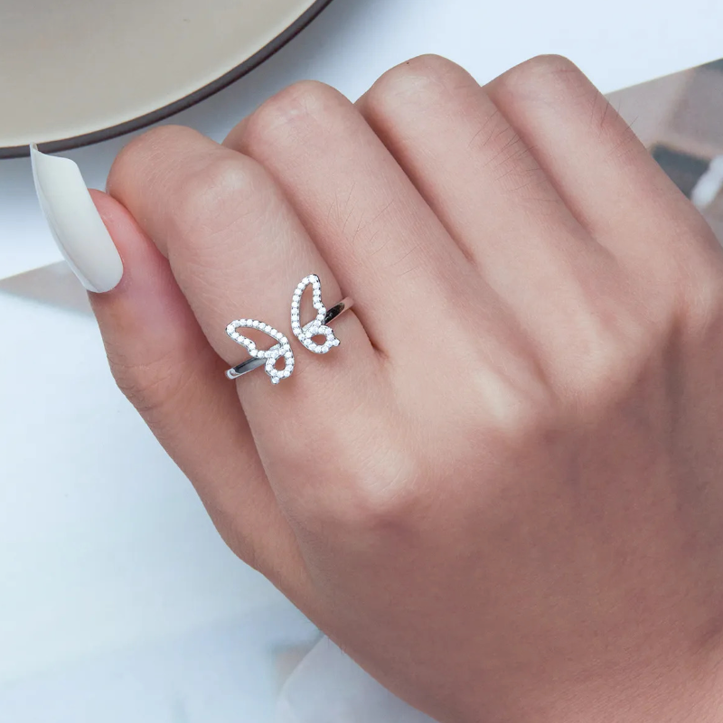 [OOS] Bague Papillon en argent 925 plaqué or blanc ajustable avec zircons blancs - Photo 4