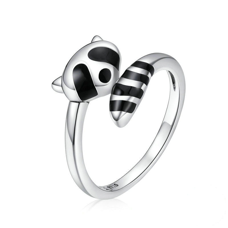 Bague Raton Laveur <titolo_esteso><span>en argent 925 plaqué or blanc émaillé noir ajustable</span></titolo_esteso>