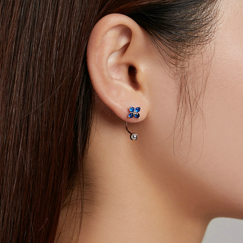 Boucles d’Oreilles Fleurs Bleues <myopt><span>Argent sterling 925 plaqué or blanc avec zircons bleus</span></myopt> - Image 2