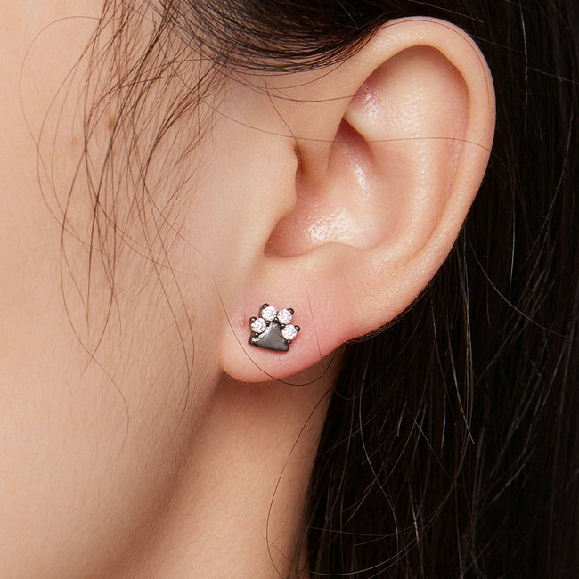 Boucles d'Oreilles Petites Pattes <titolo_esteso><span>en argent 925 plaqué noir avec zircons blancs</span></titolo_esteso> - Image 2