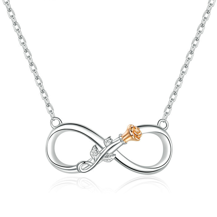 Collier Infini aver Rose <titolo_esteso><span>en argent 925 plaqué or blanc et or rose ajustable</span></titolo_esteso>