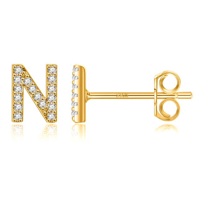Boucles d'Oreilles Initiales <titolo_esteso><span>en argent 925 plaqué or jaune et or blanc avec zircons blancs</span></titolo_esteso> - Image 17