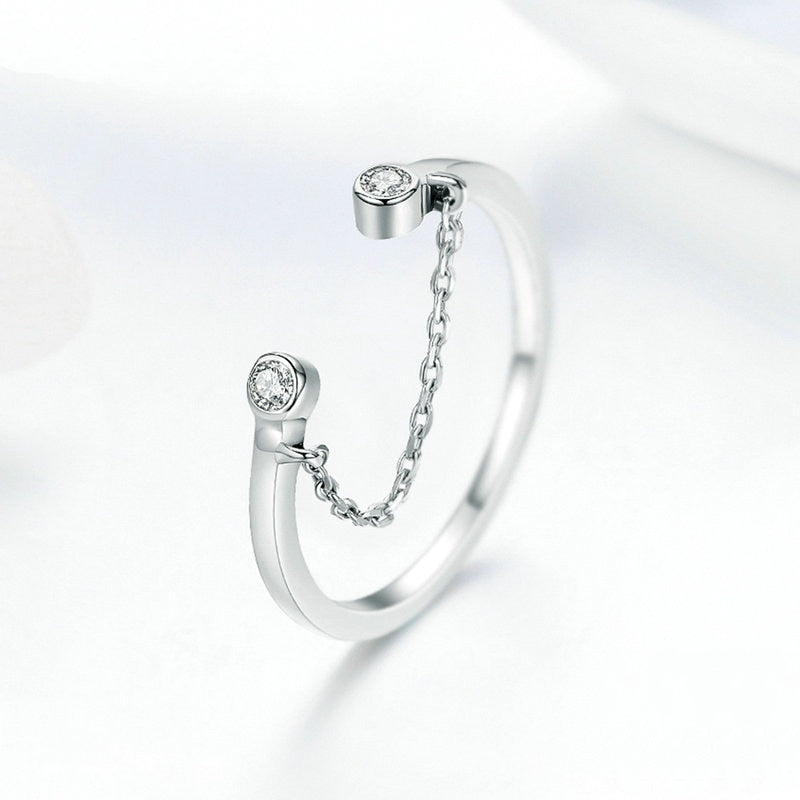 Bague Chaîne <titolo_esteso><span>en argent 925 plaqué or blanc ajustable avec zircons blancs</span></titolo_esteso> - Image 3