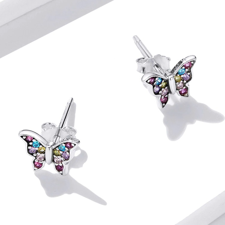 Boucles d'Oreilles Papillons <titolo_esteso><span>en argent 925 plaqué or blanc avec zircons colorés</span></titolo_esteso> - Image 4