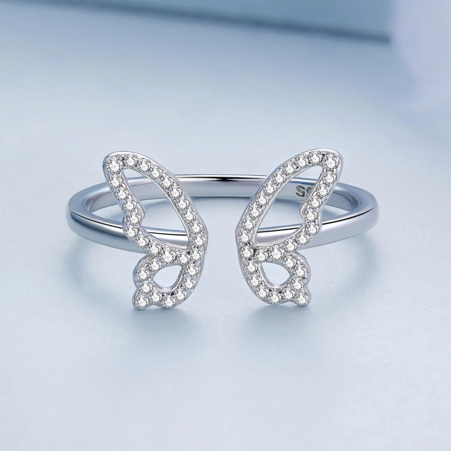 [OOS] Bague Papillon en argent 925 plaqué or blanc ajustable avec zircons blancs - Photo 3