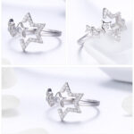 [OOS] Bague Étoiles en argent 925 plaqué or blanc ajustable avec zircons blancs - Photo 5