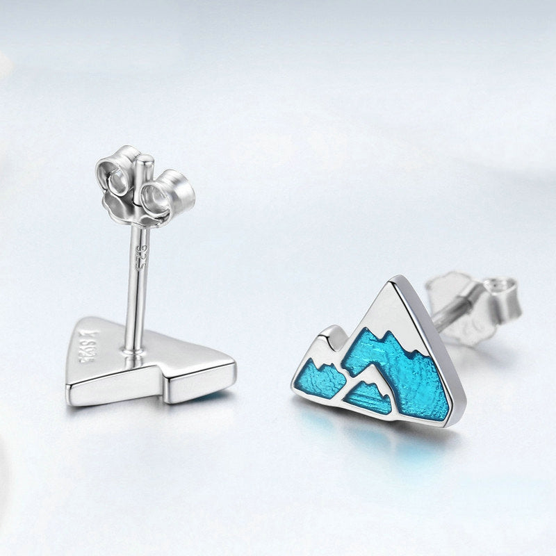 Boucles d'Oreilles Montagnes <titolo_esteso><span>en argent 925 plaqué or blanc émaillées bleues</span></titolo_esteso> - Image 5