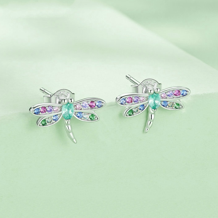 Boucles d'Oreilles Libellules <titolo_esteso><span>en argent 925 plaqué or blanc avec zircons colorés</span></titolo_esteso> - Image 3