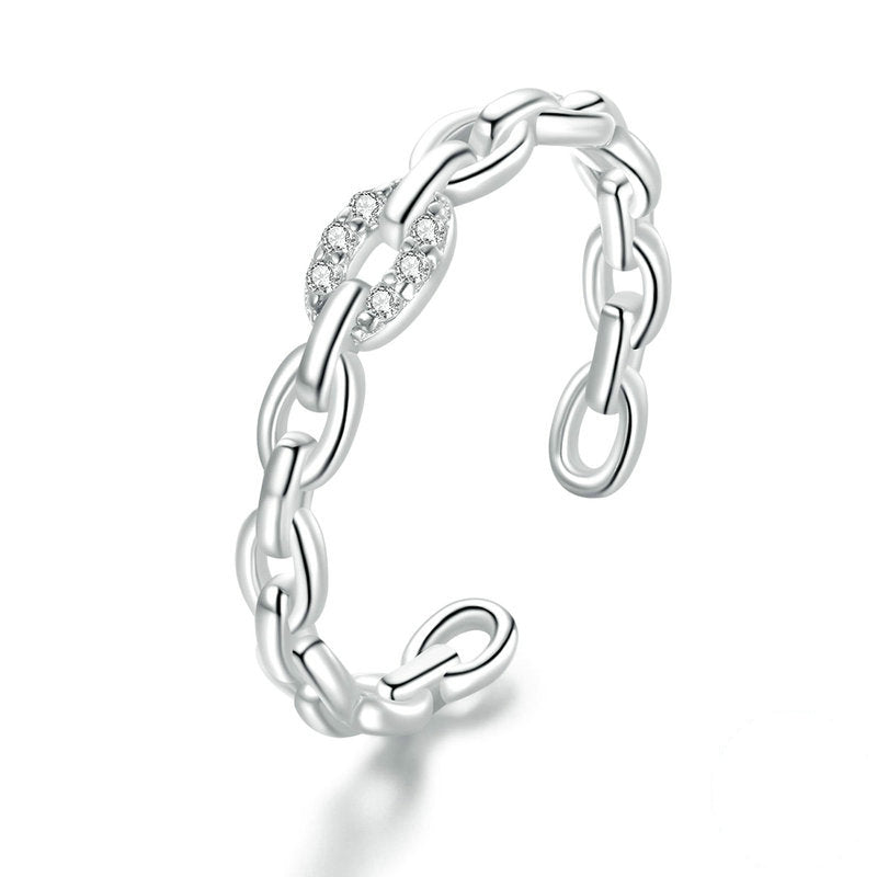 Bague Chaîne <titolo_esteso><span>en argent 925 plaqué or blanc ajustable avec zircons blancs</span></titolo_esteso>