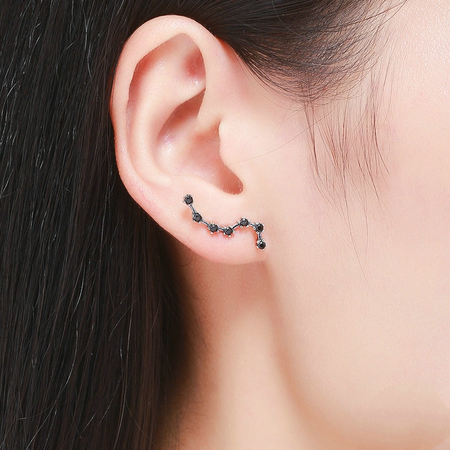 Boucles d'Oreilles Étoiles <titolo_esteso><span>en argent 925 plaqué or blanc avec zircons noirs</span></titolo_esteso> - Image 2