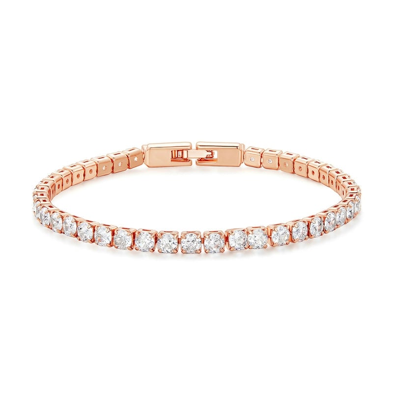 Bracelet Tennis <titolo_esteso><span>en acier inoxydable plaqué or rose avec zircons blancs</span></titolo_esteso>