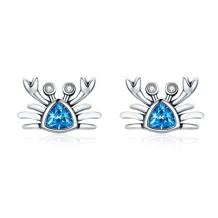 Boucles d'Oreilles Crabes <titolo_esteso><span>en argent 925 plaqué or blanc avec zircons bleus et blancs</span></titolo_esteso>