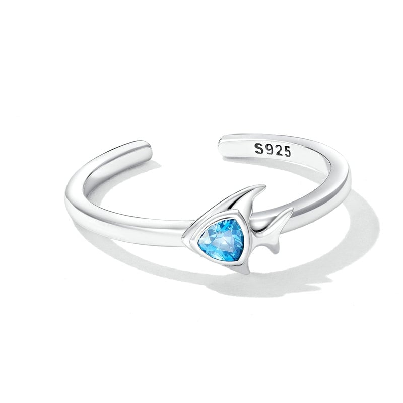 Bague Petit Poisson <titolo_esteso><span>en argent 925 plaqué or blanc ajustable avec zircon bleu</span></titolo_esteso> - Image 3