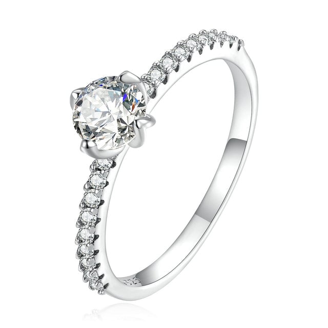 Bague Solitaire <titolo_esteso><span>en argent 925 plaqué or blanc avec zircons blancs</span></titolo_esteso>