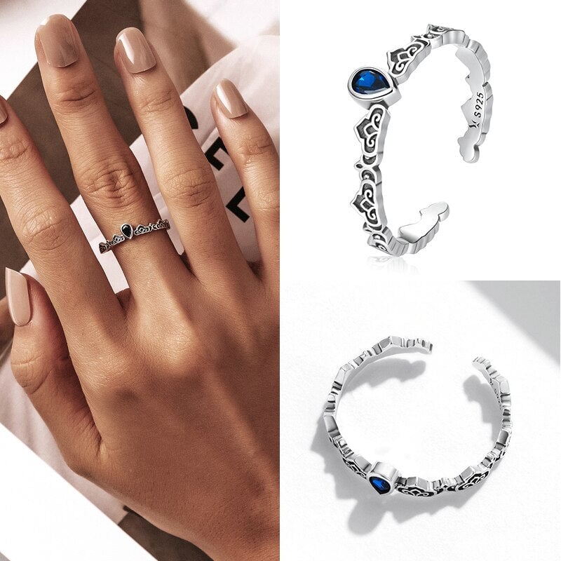 Bague Goutte Bleue <titolo_esteso><span>en argent 925 plaqué or blanc ajustable aver zircon bleu</span></titolo_esteso> - Image 4
