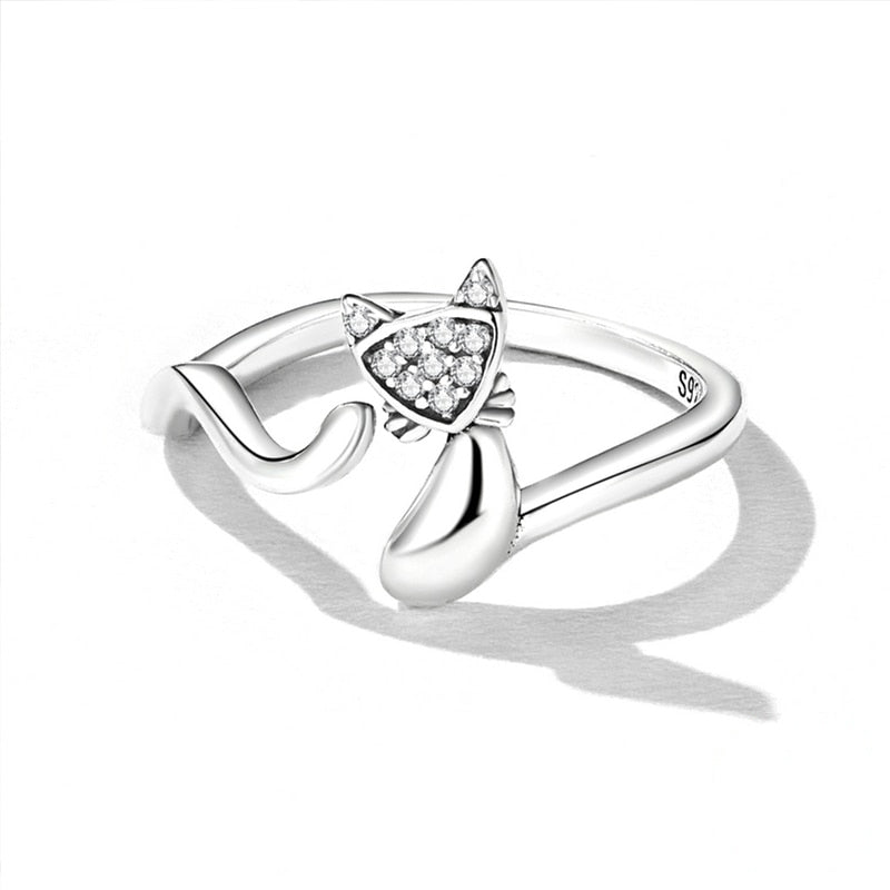 Bague Chat en argent 925 plaqué or blanc ajustable avec zircons blancs - Photo 4
